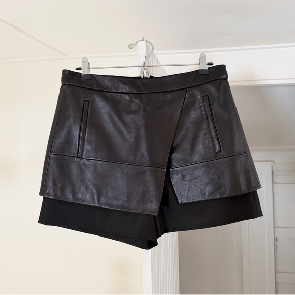 Tibi Leather Overlay Mini Wrap Skort - Picture 7 of 10